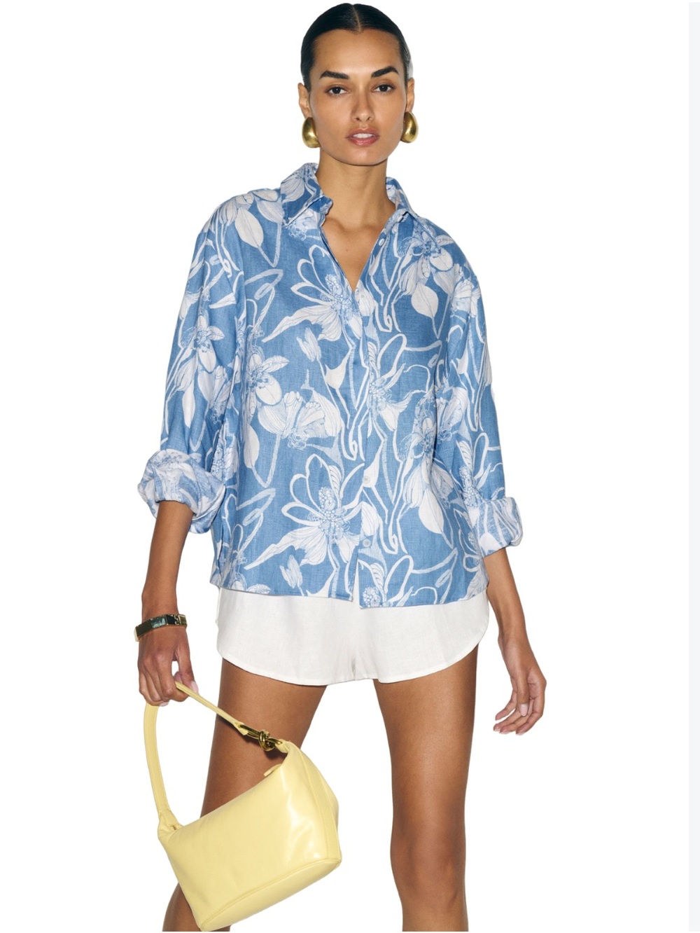 Magaschoni Shirt Blue and White Floral Linen Button-Front Shirt Size XL
